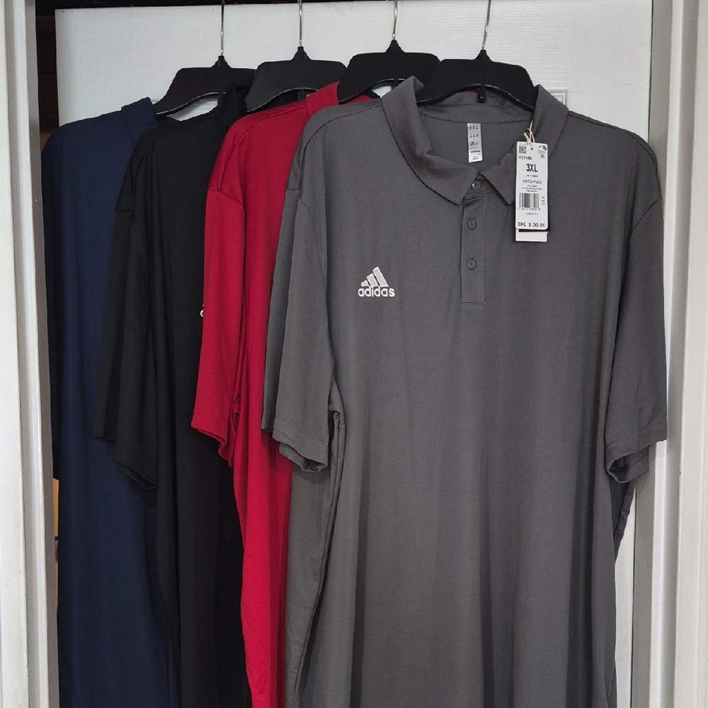 Adidas Men's Gray Polo Shirt with Logo$16 Each Or 2 For $28 RED, BLUE, BLACK
